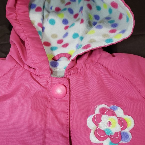 Raincoat Pink Embroidered Floral Fleece Lined Hooded Size 12m Button Up - Picture 3 of 8